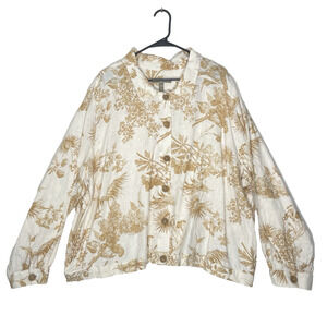 Plus Sz 3X Linen Blend Blouse Floral Button Down Top Pockets Boho Lagenlook‎